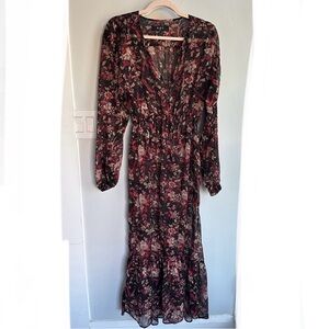 Anthropologie |O.P.T. One Pretty Time Long Sleeve Floral Chiffon Boho Maxi Dress